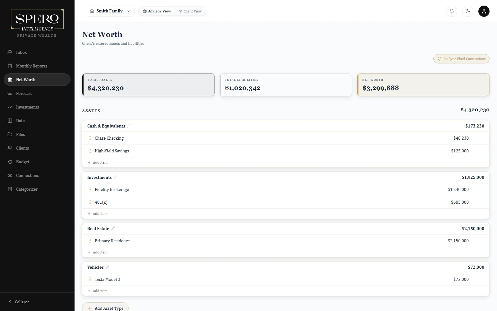 Spero Intelligence net worth statement with assets and liabilities